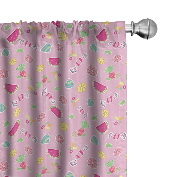 Ambesonne Sweets Curtains, Creative Delicious Fruit, Pair of 28"x84", Pale Pink Magenta Mint