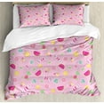 thumbnail image 1 of Ambesonne Sweets Duvet Cover Set, Creative Delicious Fruit, Queen, Pale Pink Magenta Mint, 1 of 3