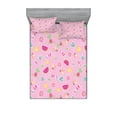 thumbnail image 1 of Ambesonne Sweets Fitted Sheet & Pillow Sham Set, Creative Delicious Fruit, Full, Pale Pink Magenta Mint, 1 of 2