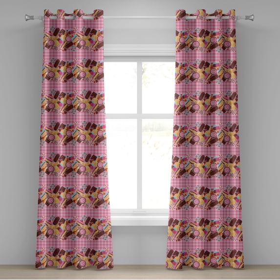 Ambesonne Sweets Grommet Curtain, Candy Cookie Sugar Cake, 50" x 108", Brown Pale Pink