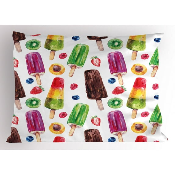 Ambesonne Sweets Pillow Sham, Vivid Ice Creams, 36" X 20", Multicolor