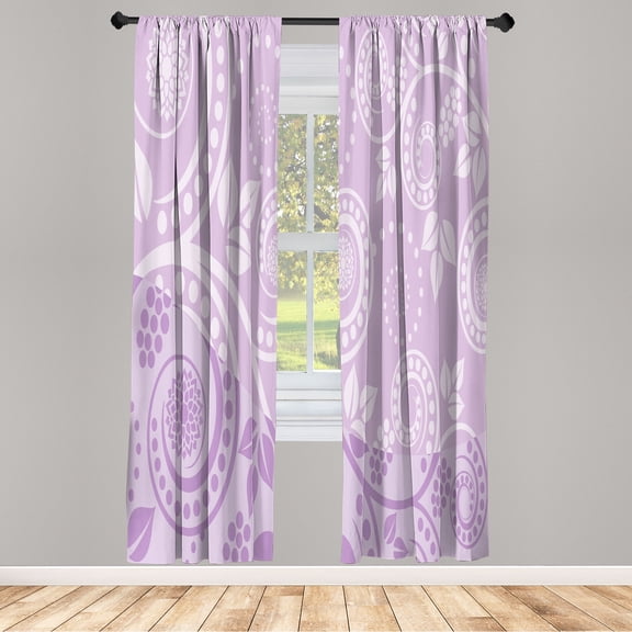 Ambesonne Swirls Curtains, Curlicue Antique Form Floral, Pair of 28"x63", Mauve and Lilac