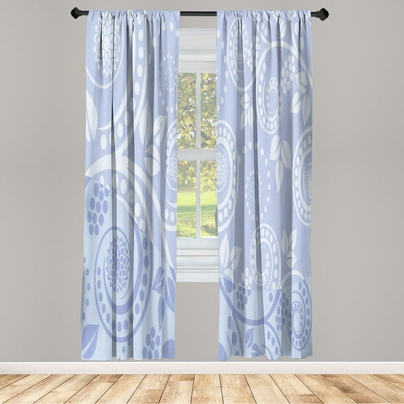 Ambesonne Swirls Curtains, Curlicue Antique Form Floral, Pair of 28"x95", Ceil Blue Lilac