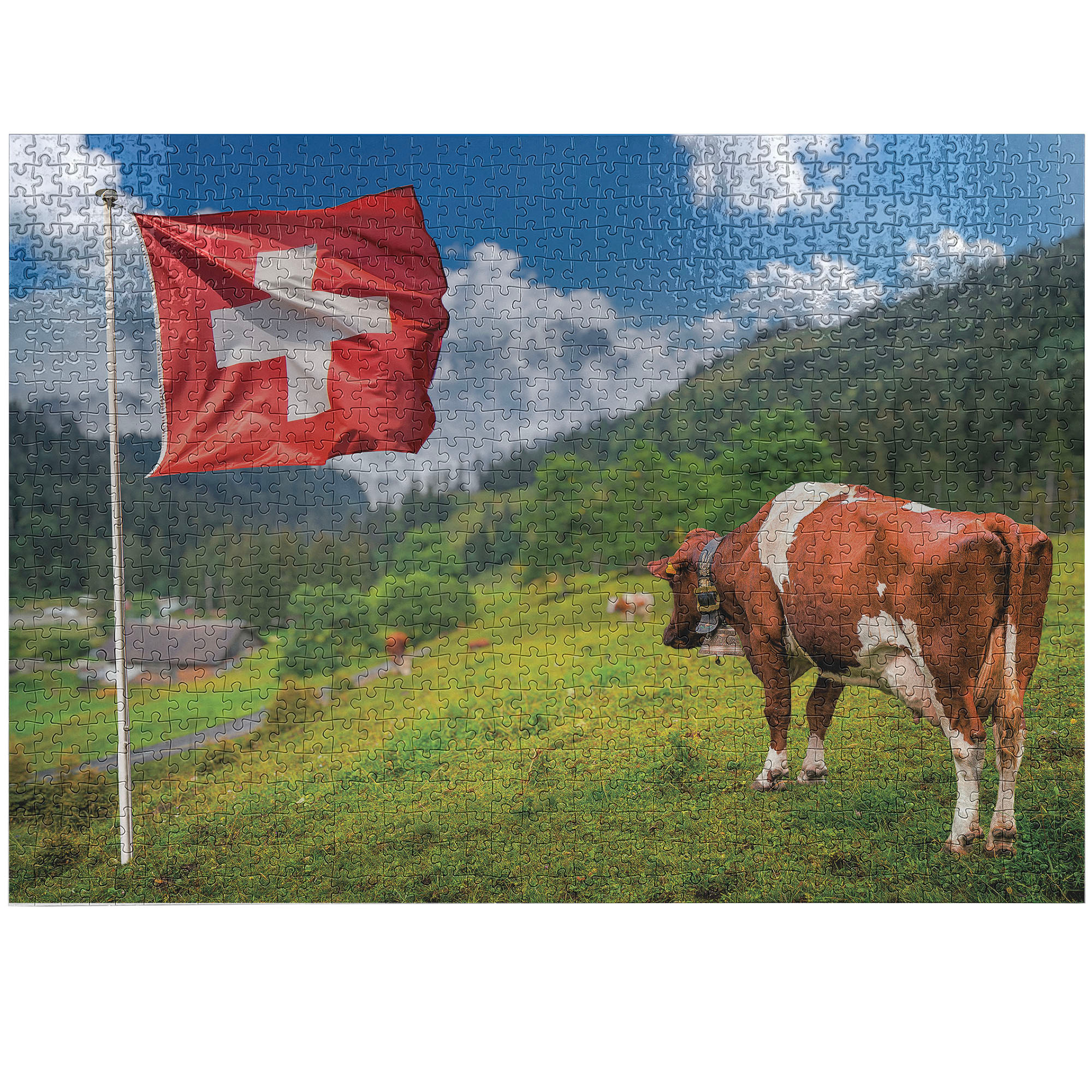 Ambesonne Switzerland Jigsaw Puzzle Durable Cardboard, Cow Flag the