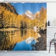 thumbnail image 1 of Ambesonne Switzerland Shower Curtain, Yellowish Trees Lake, 69"Wx75"L, Persian Orange Sea Blue, 1 of 4