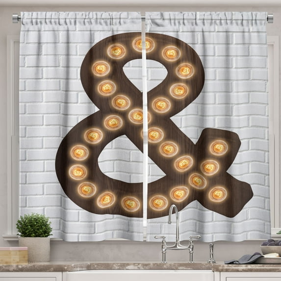 Ambesonne Symbol Kitchen Curtains, Ampersand Punctuation Mark, 55"x45", Coconut Orange and Brown