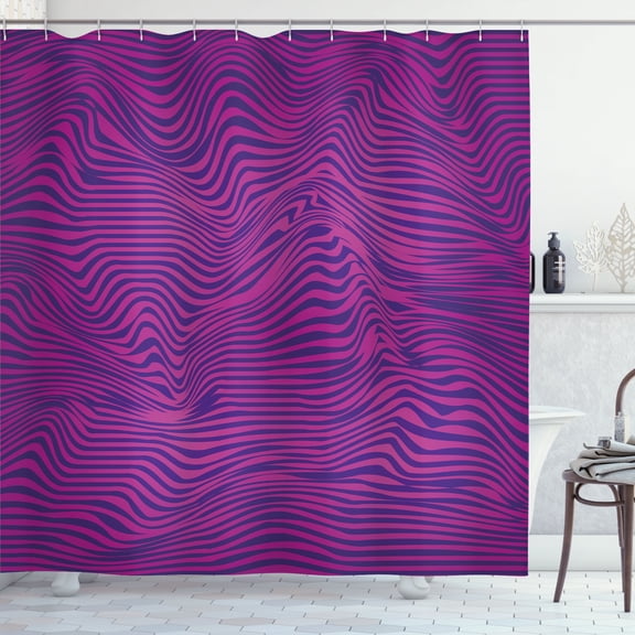 Ambesonne Synthwave Shower Curtain, Bicolour 80's Retro Waves, 69"Wx70"L, Indigo Pale Fuchsia