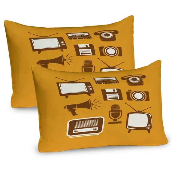 Ambesonne TV Show Pillow Sham 2 Pack, Retro Electro Media, 30"x20", Apricot Chocolate
