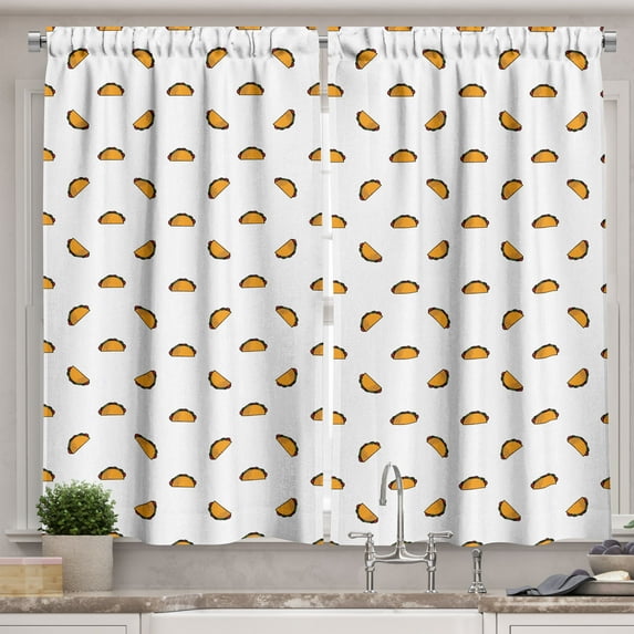 Ambesonne Taco Kitchen Curtains, Traditional Mexican Cuisine, 55"x39", Marigold White and Vermilion