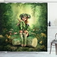thumbnail image 1 of Ambesonne Tale Shower Curtain, Elf Girl with Wreath Tree, 69"Wx84"L, Green Beige Pink, 1 of 3