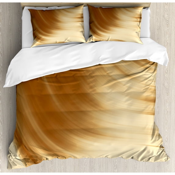 Ambesonne Tan Duvet Cover Set, Curved Wave Like, Queen, Cream Tan