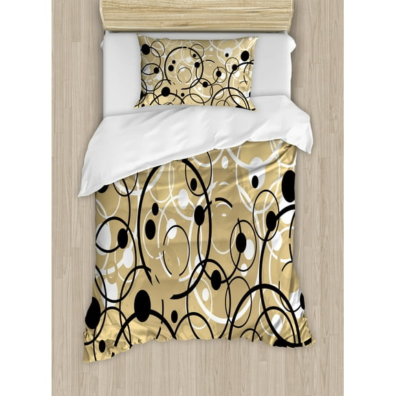 Ambesonne Tan Duvet Cover Set, Funky Grungy Retro, Twin, Black White Tan