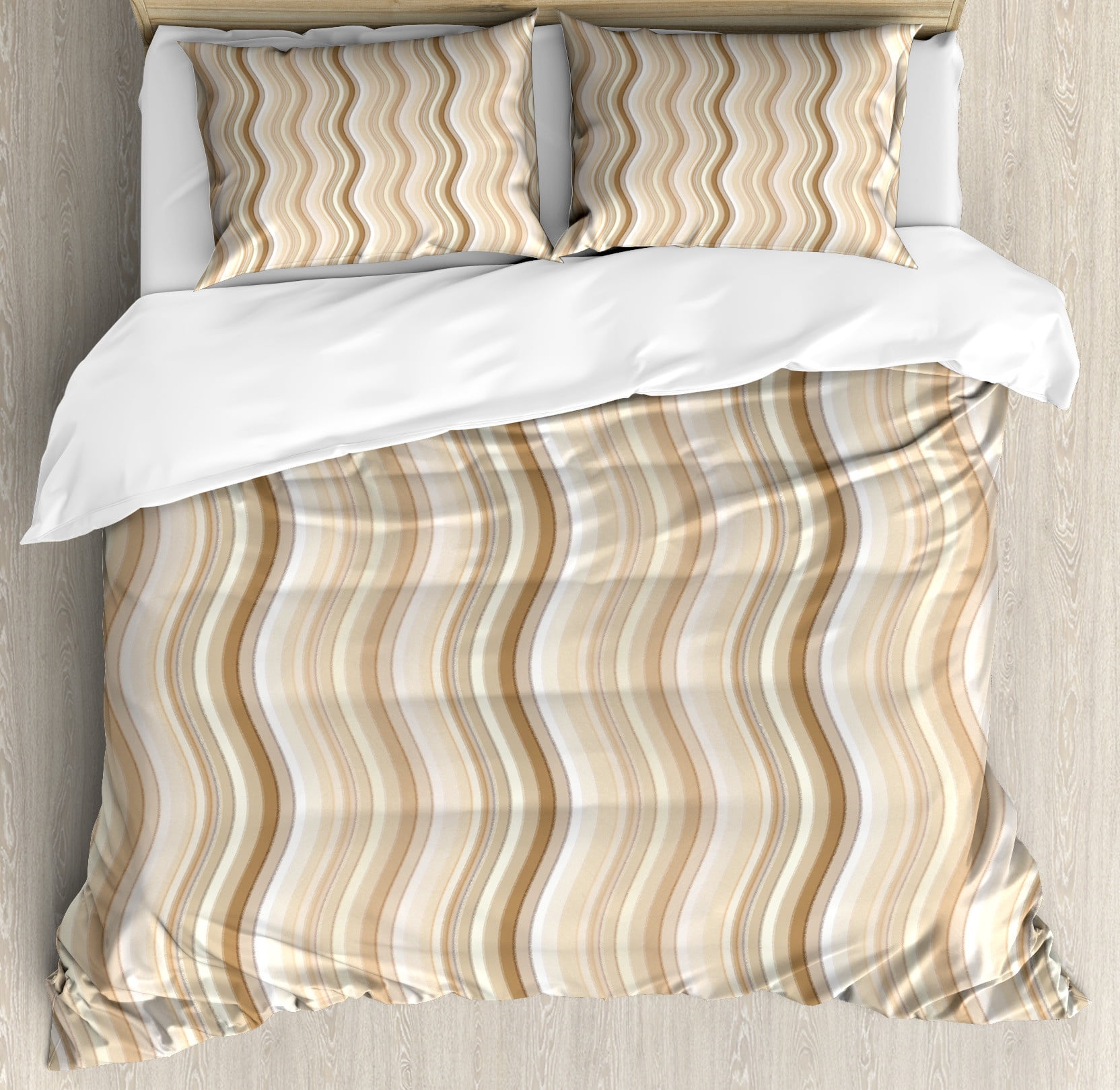 Ambesonne Tan Duvet Cover Set, Wavy Lines Vertical Swirl, 2Calking