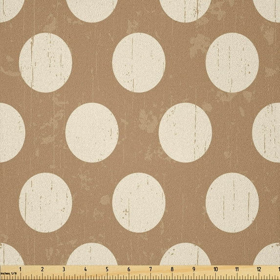 Ambesonne Tan Fabric by the Yard Microfiber, Big Polka Dots Grungy Old, 1 Yard, Tan Cream