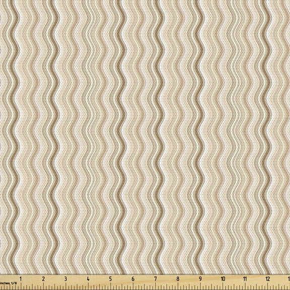 Ambesonne Tan Fabric by the Yard Upholstery, Wavy Lines Vertical Swirl, 1 Yard, Pale Brown Tan White