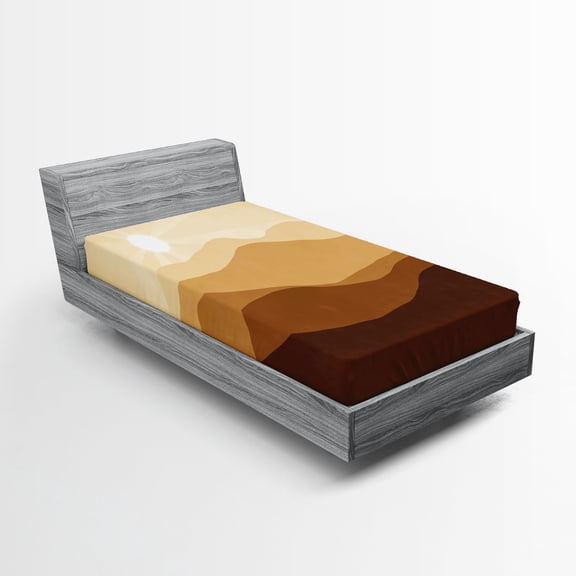Ambesonne Tan Fitted Sheet, Abstract Sunrise Mountains, Twin XL Size, Sand Brown Pale Brown