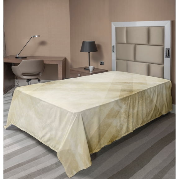 Ambesonne Tan Flat Sheet, Striped Vintage Triangular, TwinXL Size, Beige Tan