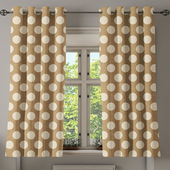 Ambesonne Tan Grommet Curtain, Big Polka Dots Grungy Old, 50" x 63", Tan Cream