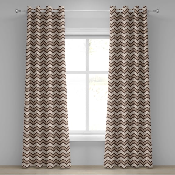 Ambesonne Tan Grommet Curtain, Classic Chevron Zigzags, 50" x 120", Brown and Tan