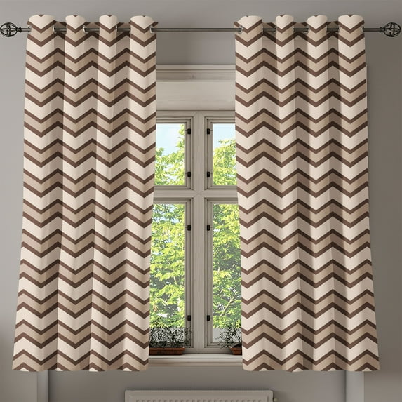 Ambesonne Tan Grommet Curtain, Classic Chevron Zigzags, 50" x 63", Brown and Tan
