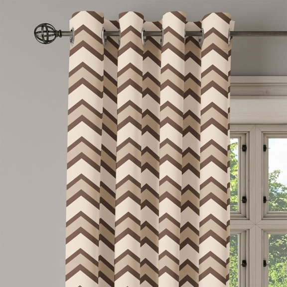 Ambesonne Tan Grommet Curtain Single Panel, Classic Chevron Zigzags, 50"x60", Brown and Tan