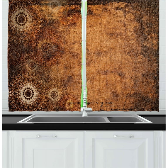 Ambesonne Tan Kitchen Curtains, Aged Texture Vintage Floral, 55"x39", Brown Pale Brown Tan