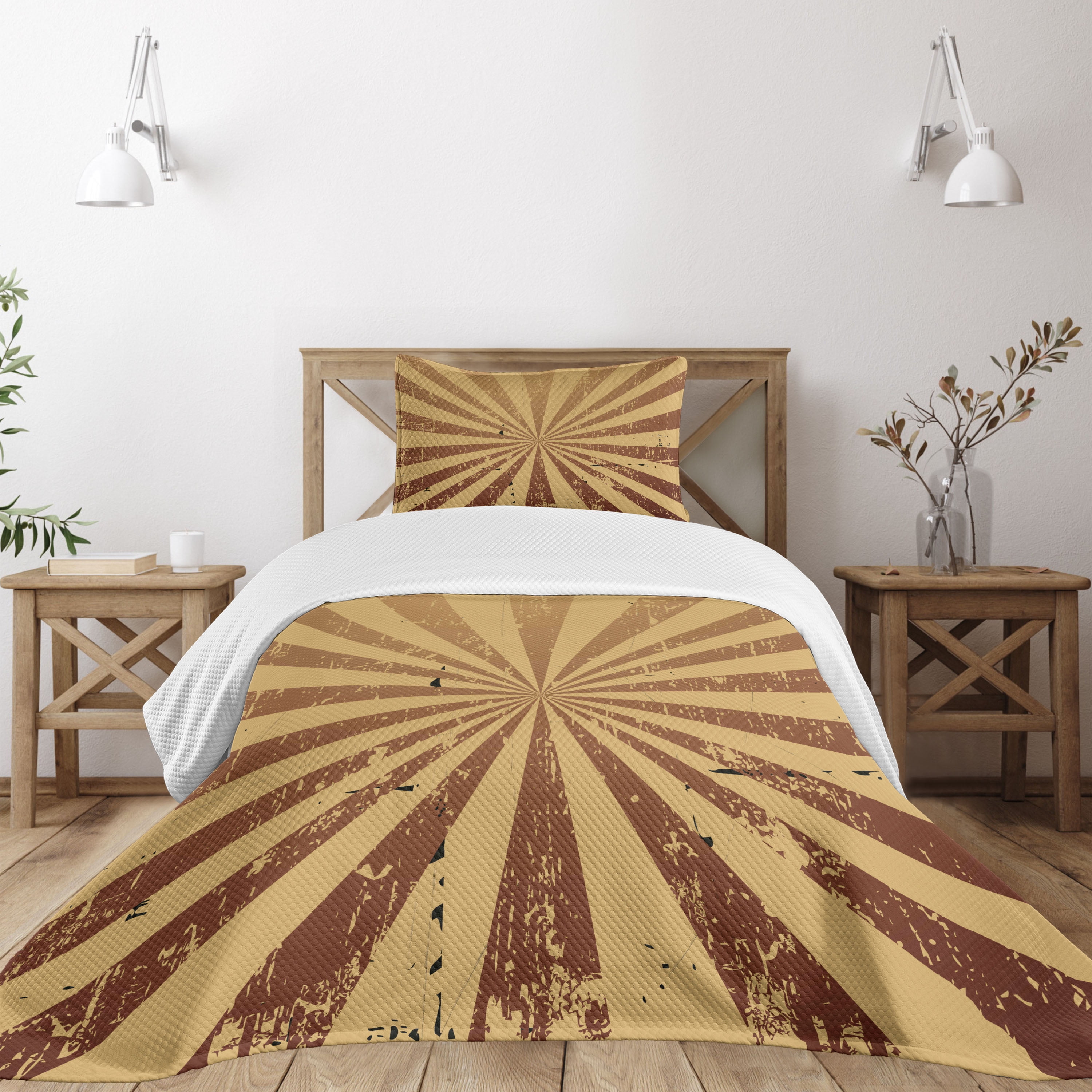 Tan and Brown Twin Quilted Bedspread Set with Pillow Sham