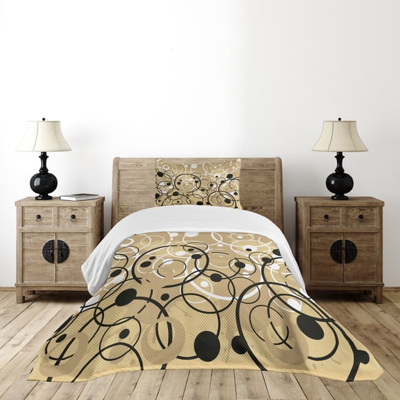 Ambesonne Tan Quilted Bedspread Set 2 Pcs, Funky Grungy Retro, Twin Size, Black White Tan