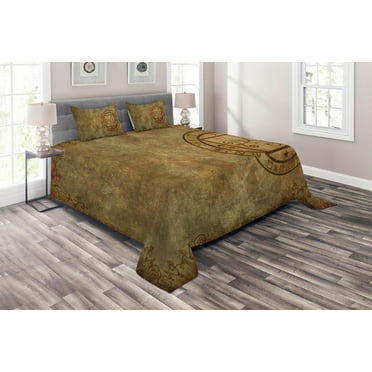 Ambesonne Tan Quilted Coverlet 3 Pcs, Textured Paper, King Size, Tan