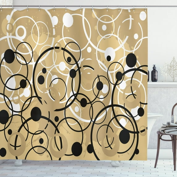 Ambesonne Tan Shower Curtain, Funky Grungy Retro, 69"Wx84"L, Black White Tan