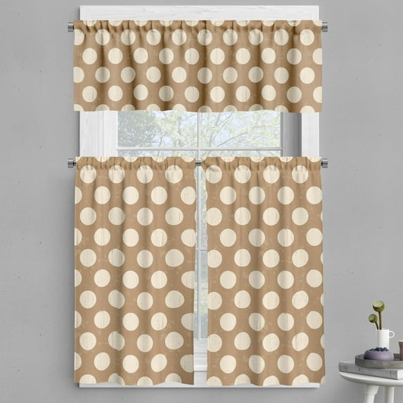 Ambesonne Tan Valance & Curtain, Big Polka Dots Grungy Old, 55"x24", Tan Cream
