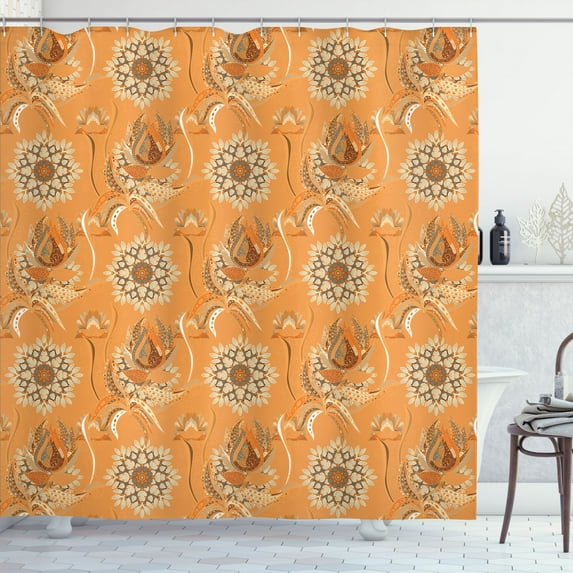 Ambesonne Tan and Brown Shower Curtain, Ottoman Garden, 69"Wx84"L, Orange Tan Brown