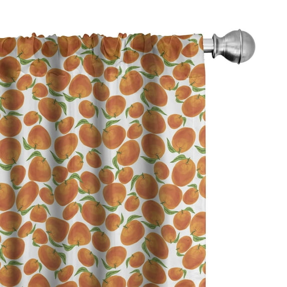 Ambesonne Tangerine 4-Panel Curtains, Fruit Art Juicy Oranges, 56"x63", Dark Orange and Olive Green