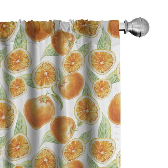 Ambesonne Tangerine Window Curtains, Vintage Oranges Leaves, Each 28" W x 84" L, Pale Green Orange
