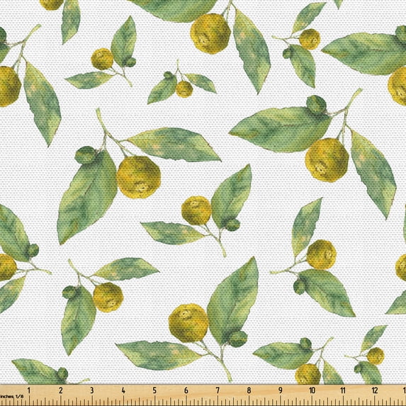 Ambesonne Tangerine Fabric by the Yard Upholstery, Clementines Mandarin Art, 5 Yards, White Earth Yellow