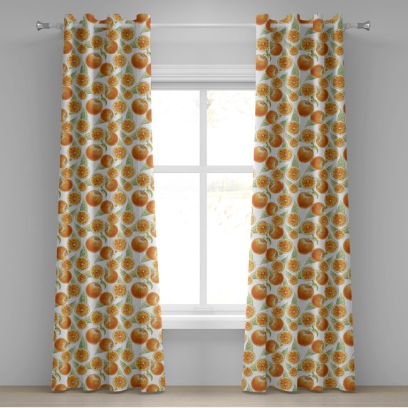Ambesonne Tangerine Grommet Curtain, Vintage Oranges Leaves, 50" x 120", Pale Green Orange