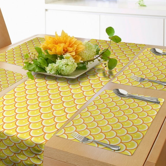 Ambesonne Tangerine Table Runner & Placemats, Retro Citrus Round Slices, Placemat 4 pcs + Runner 12"x72", Pastel Yellow Orange