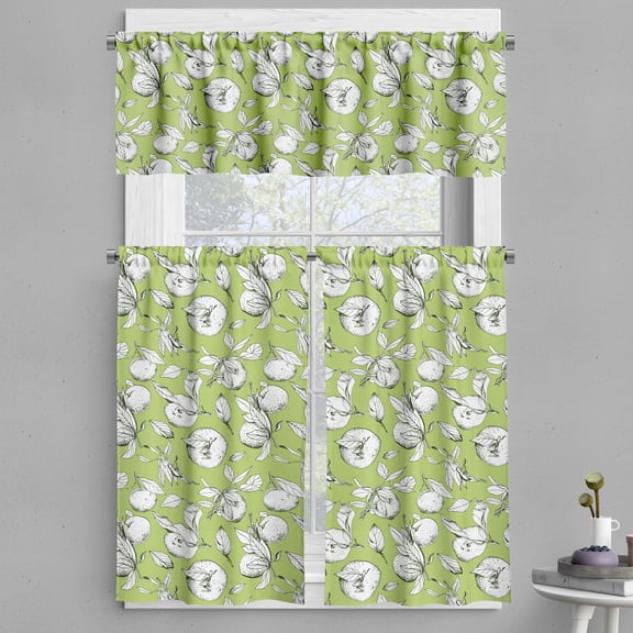 Ambesonne Tangerine Valance & Curtain, Sketch Drawn Citrus Fruit, 55"x24", Pistachio Green Emerald