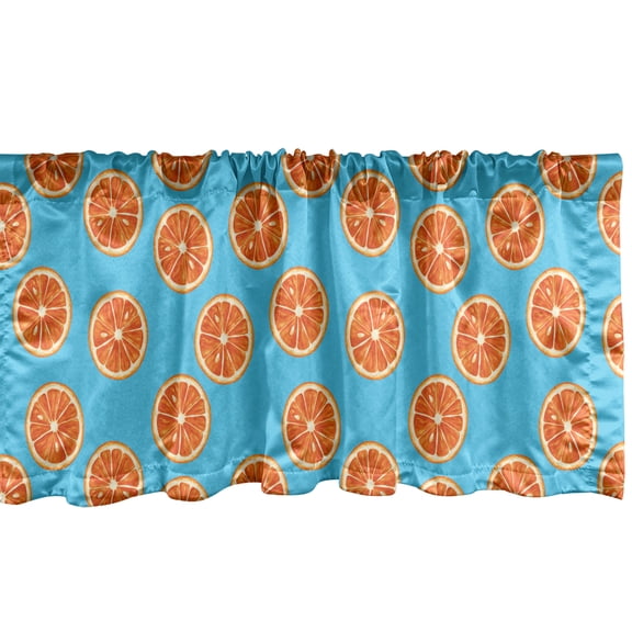Ambesonne Tangerine Valance Pack of 2, Exotic Citrus Fruit Round, 42"X12", Sky Blue Burnt Orange