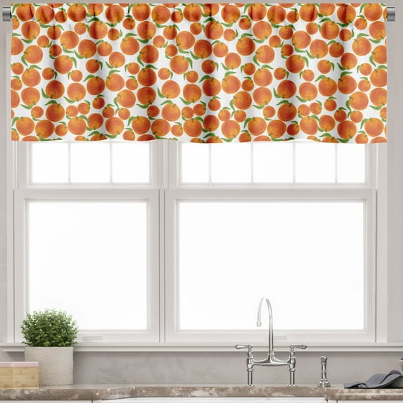 Ambesonne Tangerine Valance Pack of 2, Organic Juicy Oranges, 54"X12", Dark Orange Olive Green