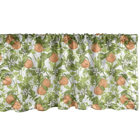 Ambesonne Tangerine Valance Pack of 2, Vintage Mandarins Flowers, 42"X18", Orange Olive Green