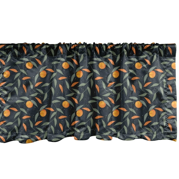Ambesonne Tangerine Window Valance, Citrus Fruits Branches, 54" X 18", Dark Night Blue Marigold