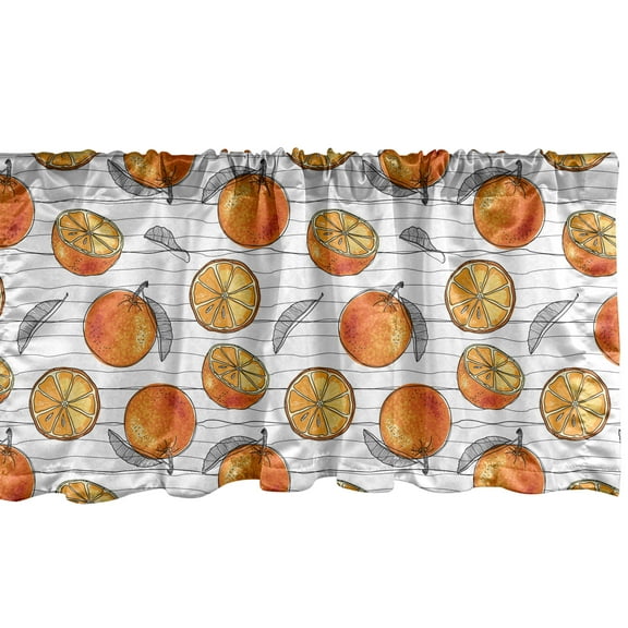 Ambesonne Tangerine Window Valance, Sketch Lines and Oranges, 42" x 12", Grey Dark Orange