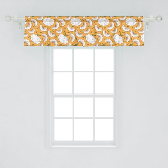 Ambesonne Tangerine Window Valance, Vintage Continuous Pattern with Mandarins and Leaves, Curtain Valance for Kitchen Bedroom Decor with Rod Pocket, 54" X 12", Pale Orange Fern Green