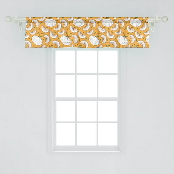 Ambesonne Tangerine Window Valance, Vintage Continuous Pattern with Mandarins and Leaves, Curtain Valance for Kitchen Bedroom Decor with Rod Pocket, 54" X 12", Pale Orange Fern Green
