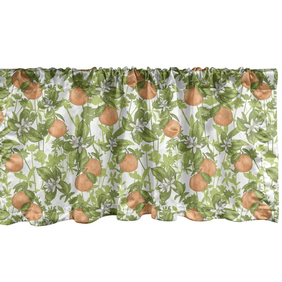 Ambesonne Tangerine Window Valance, Vintage Mandarins Flowers, 54" X 12", Orange Olive Green