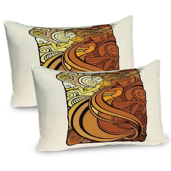 Ambesonne Tarot Pillow Sham 2 Pack, Woman with Sun, 36"x20", Cinnamon Ginger Yellow