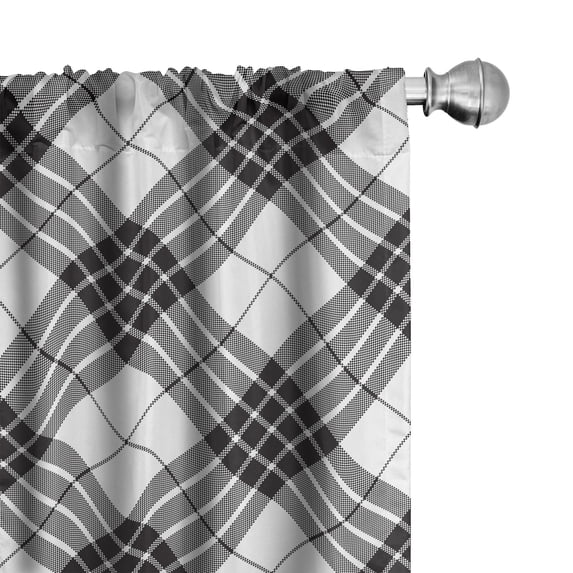 Ambesonne Tartan Window Curtains, Checkered Stripes Classic, Each 28" W x 63" L, Black White