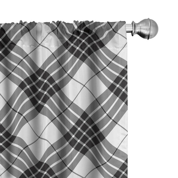 Ambesonne Tartan Window Curtains, Checkered Stripes Classic, Each 28" W x 84" L, Black White