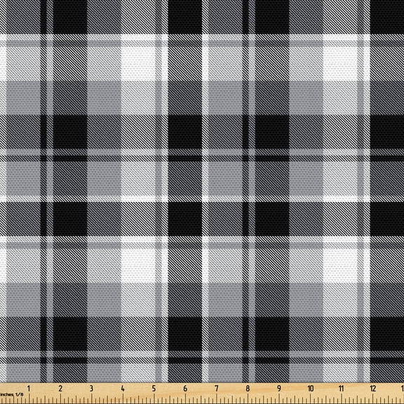 Ambesonne Tartan Fabric by the Yard Upholstery, Achromatic Plaid Squares, 1 Yard, Grey White Dimgray